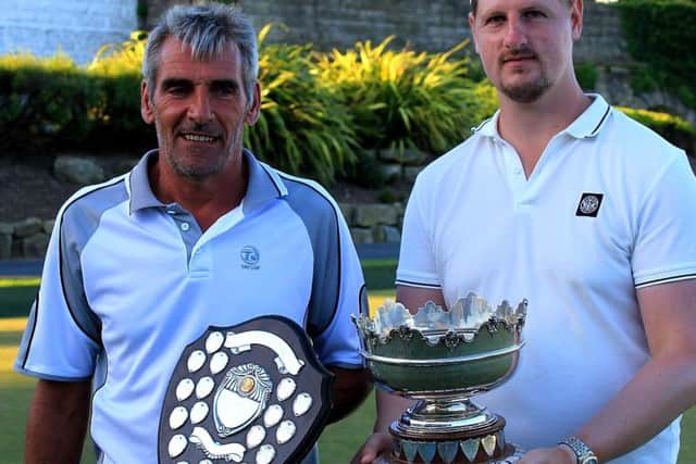Hastings Open Bowls Tournament men's pairs winners Alec Martin and Colin Nutton. Picture courtesy Bob Bogie
