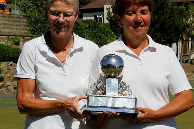 Lorraine Milburn and Maxine Clarkson, winners of the ladies' pairs. Picture courtesy Bob Bogie
