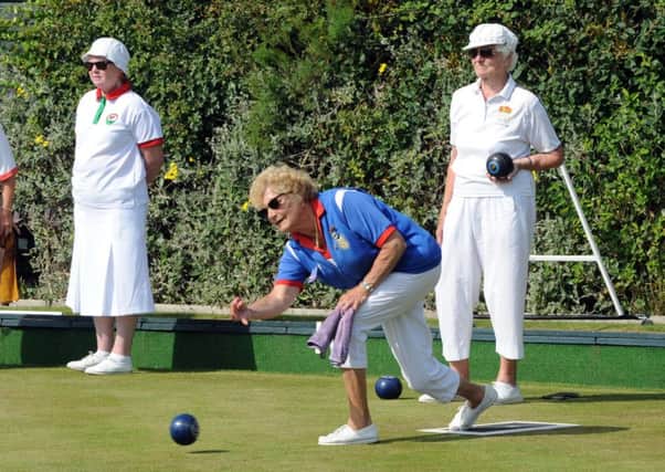 Margaret Phillips bowls for winners Bognor at the Witterings ladies' invitation / Picture by Kate Shemilt