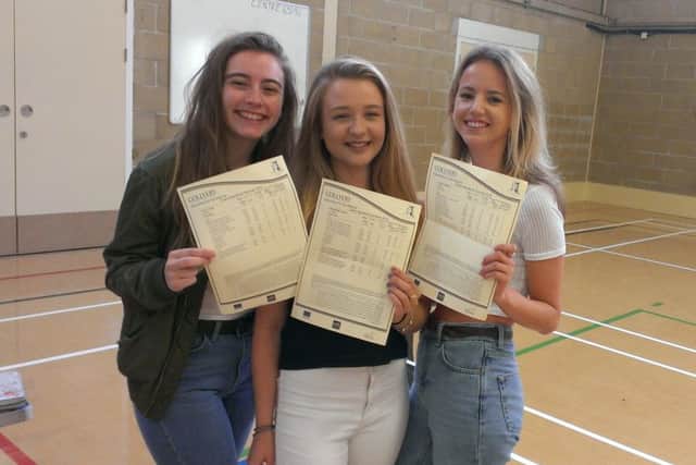 A Level results day at the College of Richard Collyer. Alisha, Lauren and Bex.