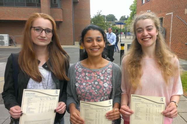 A Level results day at the College of Richard Collyer. Amelia Sheaba and Holly