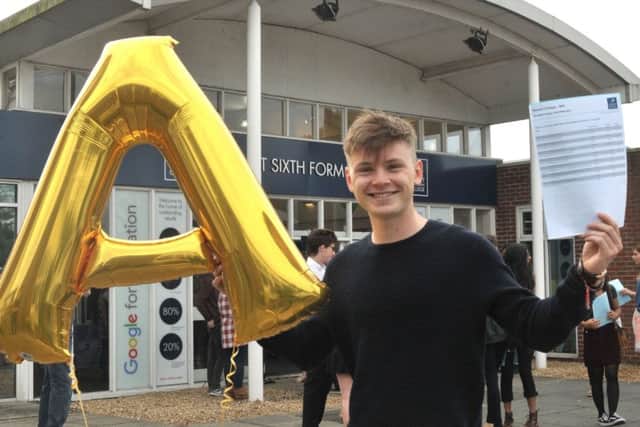 161079-02 havant college A levels
Jack Gilyead (18) celebrates with A and A* passes - today is also his birthday.
Pic Mick Young
18/08/2016 PPP-160818-113754006