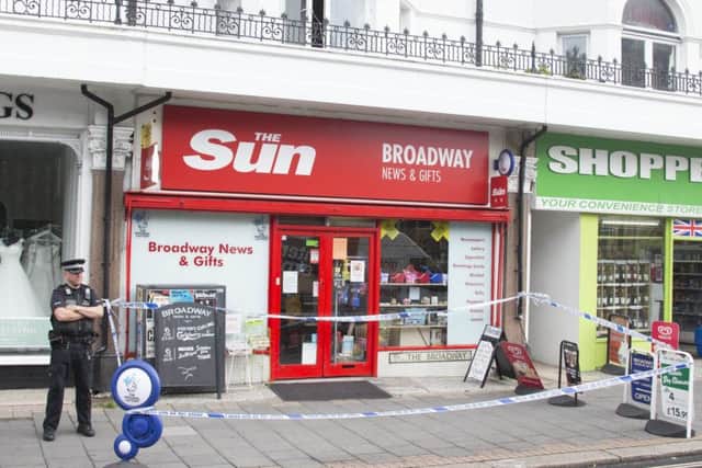 Police have cordoned off Broadway News & Gifts in Brighton Road. Picture: Eddie Mitchell