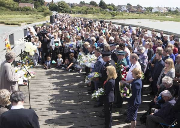 Hundreds of people gathered to mark the first anniversary of the Shoreham Airshow tragedy SUS-160822-145755001