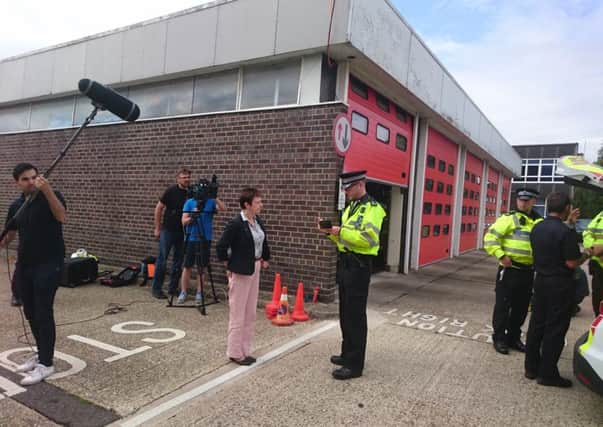 The car crash spotted at Worthing Fire Station was a reconstruction for films being made about modern slavery. Picture: Roy Millard