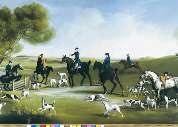 The Charlton Hunt by George Stubbs (1759).  The third Duke of Richmond rides a black hunter in the centre of the painting