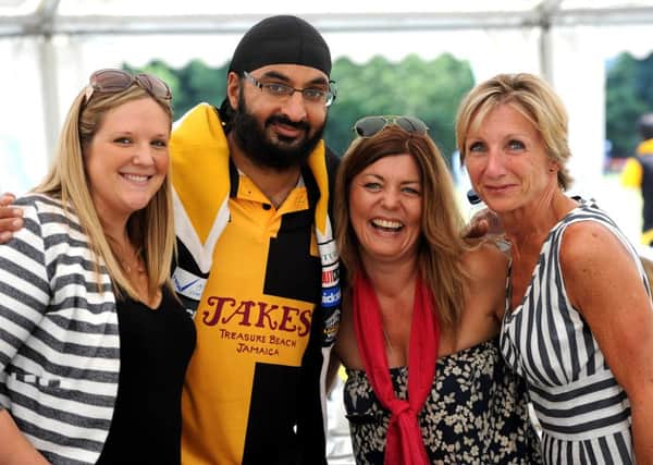 Monty Panesar with guests at the lunch before the Lashings XI at Horsham CC. Pic Steve Robards  SR1623933 SUS-160824-135104001