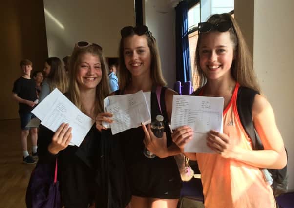 Grace Lee, Tea Holman and Cleo Holman with their results