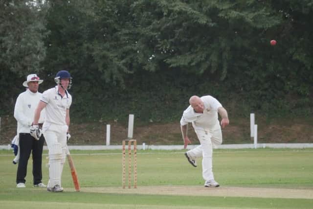 Mick Glazier bowling for Hastings Priory against East Grinstead last weekend. Picture courtesy Regwood Photography