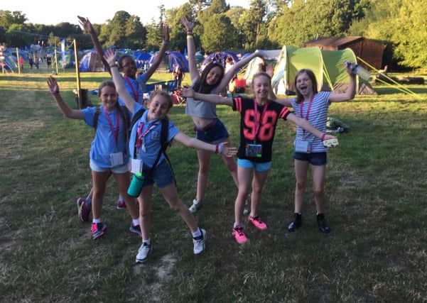Members of the 7th and 13th St Leonards Guides at  the Wellies and Wristbands festival SUS-160831-120118001