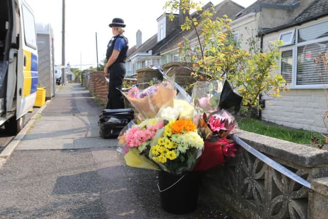 Flowers were placed at the scene of Shana Grice's murder yesterday, Saturday, August 27. Picture: Eddie Mitchell