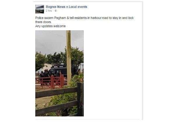 A Facebook post shows armed police in Pagham following reports of a man with a gun using threatening behaviour. Picture: Bognor News and Local Events