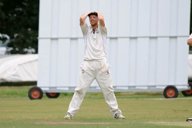 Cricket  Henfield (batting) v Southwater. Alex Harding in disbelief. Pic Steve Robards  SR1624363 SUS-160829-130536001