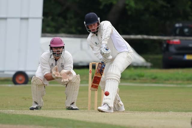 Cricket  Henfield (batting) v Southwater. Jack Parsons bats and Greg Young keeps a close eye. Pic Steve Robards  SR1624366 SUS-160829-130550001