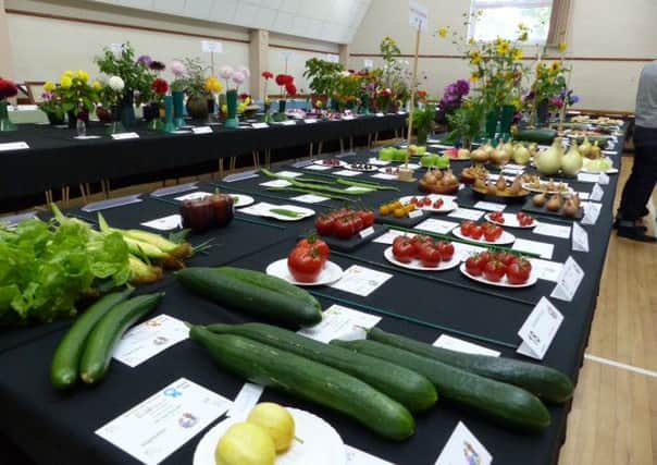 Some of the vegetable and flower exhibits on display at the Mannings Heath summer show