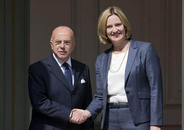 Home Secretary Amber Rudd with French minister Bernard Cazeneuve (photo from the Home Office). SUS-160831-093325001