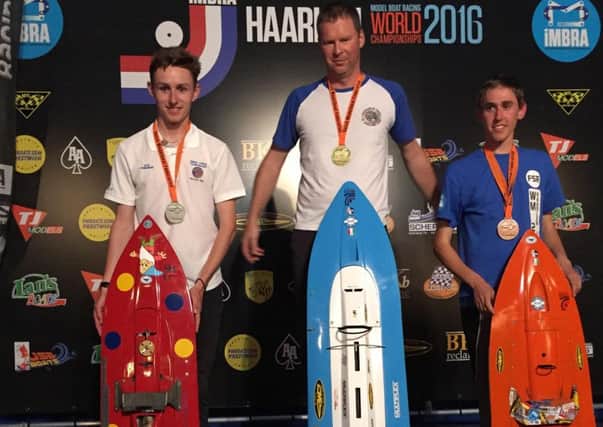 Zack Humphries (pictured left) came second in the IMBRA World Championships for model powerboat racing which were held in Spaarnwoude, Holland. Picture: Andy Coburn