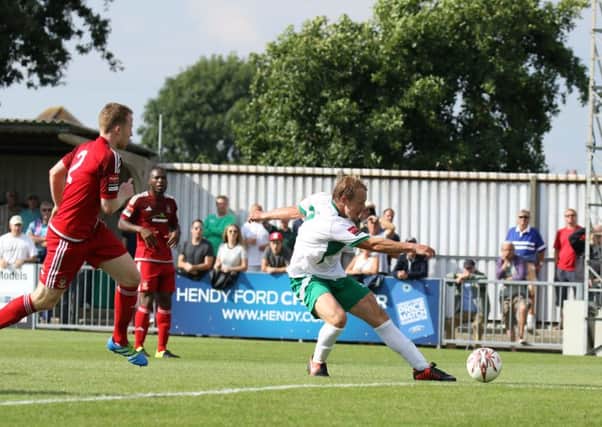 James Fraser's first goal v Worthing / Picture by Tim Hale
