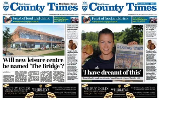 Front pages of the West Sussex County Times (Thursday September 1 edition)