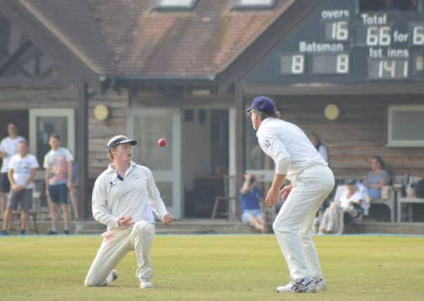 Will Gubbins juggles but takes a slip catch for Stirlands against Slinfold