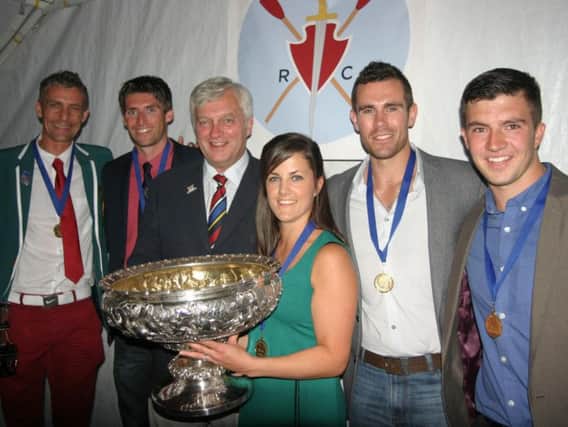 Bexhill Rowing Club's men's senior four celebrates its victory at the 2015 South Coast Championships