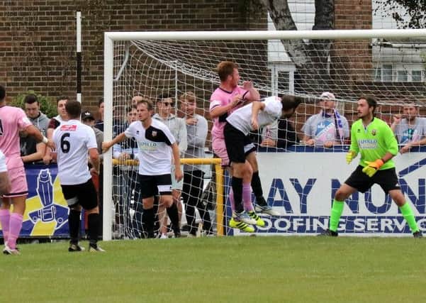 Goalmouth action from Pagham's tie with Dulwich / Picture by Roger Smith