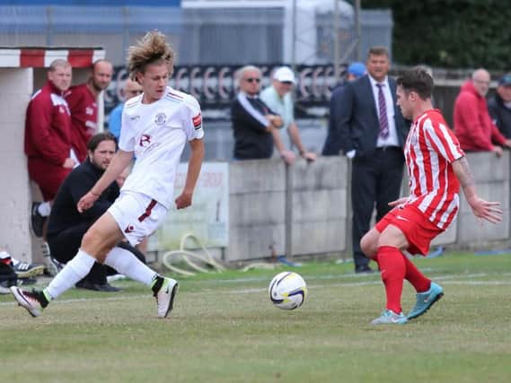 Harry Stannard in action for Hastings United against Camberley Town on Saturday. Picture courtesy Scott White