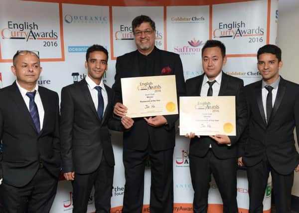 Sam Ahluwalia with JaiHo team members at the English Curry Awards 2016. Left to Right. Dai, Vikas, Sam Ahluwalia, Mahesh, Maneesh - picture courtesy of the English Curry Awards