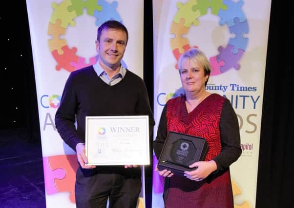 West Sussex County Times Community Awards 2015. Local Hero Award winner Helen Ralston with Matt Russell on behalf of the Holbrook Club - picture by Josh Smith for SMedia Group SUS-151117-162654001