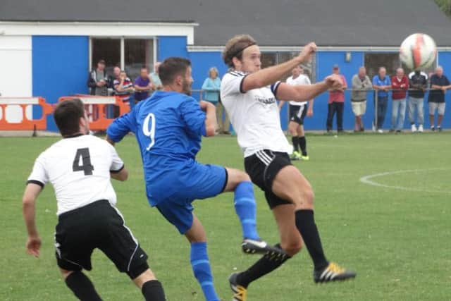 Billy Trickett attacks a bouncing ball during Bexhill United's 0-0 draw away to Selsey last weekend. Picture courtesy Mark Killy