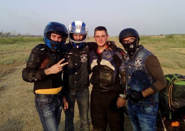Joe with local bikers near the city of Ganja, Azerbaijan.