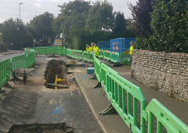 The roadworks in Poulters Lane, Worthing