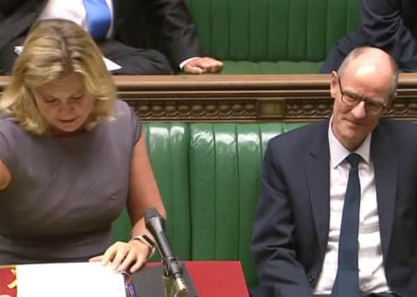 Justine Greening with Nick Gibb in the House of Commons (photo from Parliament.tv). SUS-160913-152453001