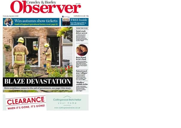 Front page of this week's Crawley Observer (Wednesday September 14 edition)