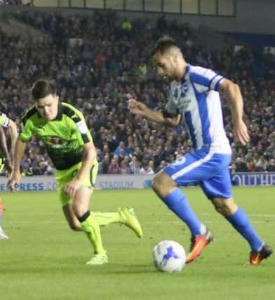 Stand-in skipper Sam Baldock in action for Brighton against Reading on Tuesday. Picture: Angela Brinkhurst