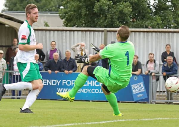 Jimmy Wild - pictured scoring against Guildford - was on target again at Kingstonian / Picture by Tim Hale