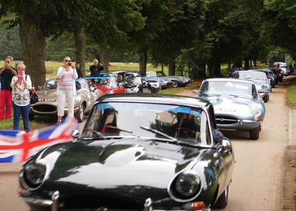The Jaguar E-Types leave Goodwood in the rally to raise money for Prostate Cancer UK.