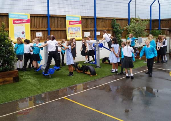 The outdoor gym makes the most of a small space at St Peters Community Primary School
