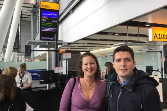 Bexhill and Battle MP Huw Merriman and Banbury MP Victoria Prentis at the airport before flying to the Jordanian capital Amman SUS-160921-150322001
