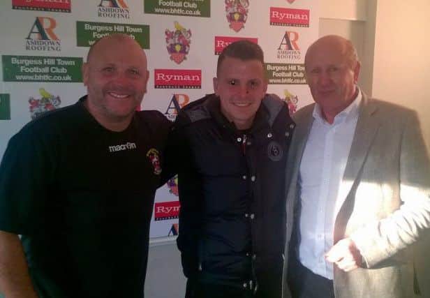 Burgess Hill Town boss Ian Chapman with Dean Cox and chairman Kevin Newell
