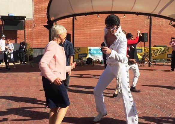 Louise Goldsmith, leader of West Sussex County Council (WSCC) dancing with Elvis