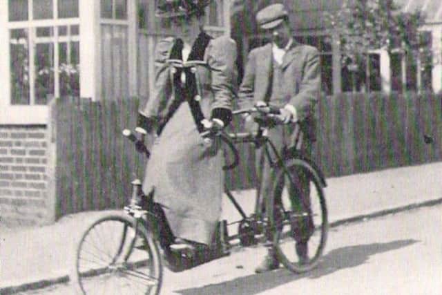 HG Wells and his wife on their tandem, c1894
