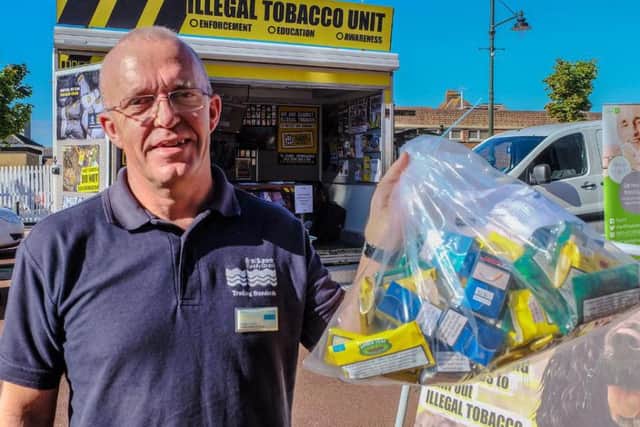 Roger Cohen with tobacco seized from a shop in Bexhill
