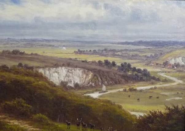 Oil painting by William Henry Mason Arundel Park looking towards Amberley  circa 1880
