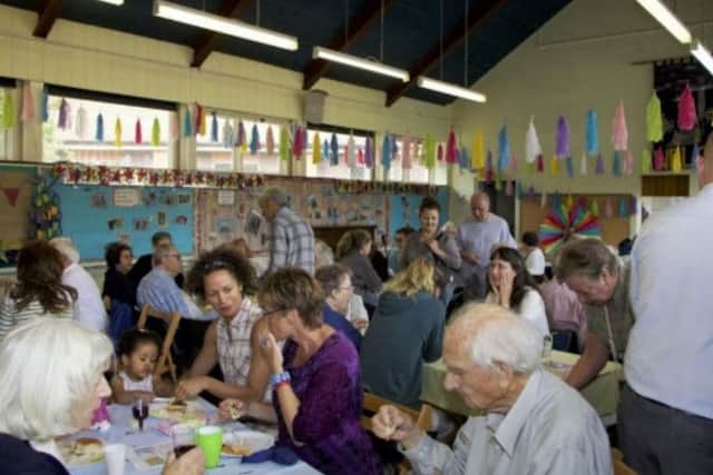 Celebrations inside the church hall