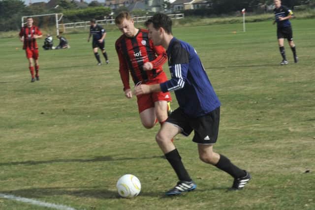 Hollington United II in possession against Hastings Rangers. Picture by Simon Newstead