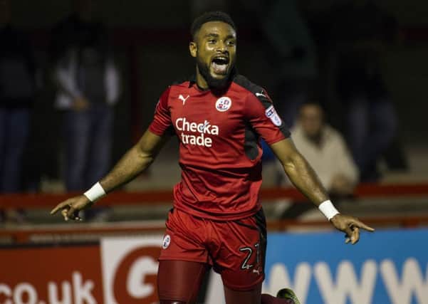 Adi Yussuf celebrates his opening goal during the Sky Bet League Two match between Crawley Town and Colchester at the Checkatrade Stadium in Crawley. September 27, 2016.
Jack Beard / +44 7554 447 461 SUS-160927-201006008