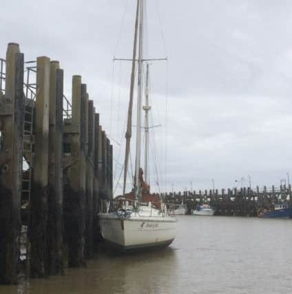 The 44-foot yacht named Border Collie moored in Rye Harbour after being assisted by the RNLI SUS-160929-091211001