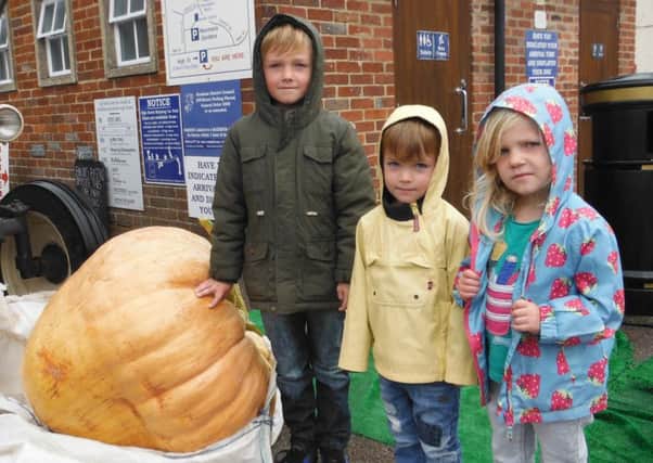 Noah, Jacob and Mabel Ridley, pumpkin competition winners for the third year in a row