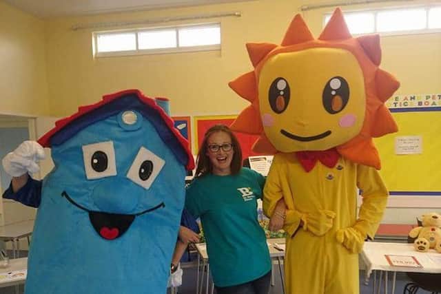 Organiser Amy Simmons with Glyn-Jones mascots